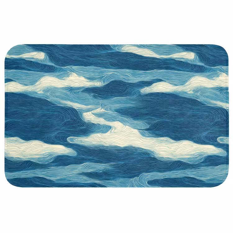 Golven - Abstract - Patroon - Blauw - Wit Badmat middel 997 -3d