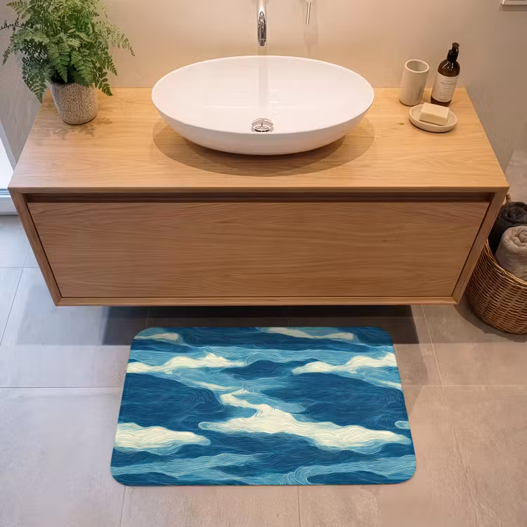 Golven - Abstract - Patroon - Blauw - Wit Badmat middel 997 -sfeer1