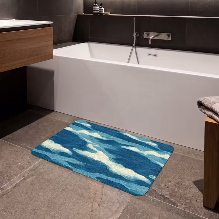 Golven - Abstract - Patroon - Blauw - Wit Badmat middel 997 -sfeer3