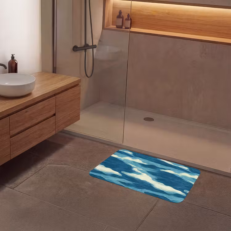Golven - Abstract - Patroon - Blauw - Wit Badmat middel 997 -sfeer2