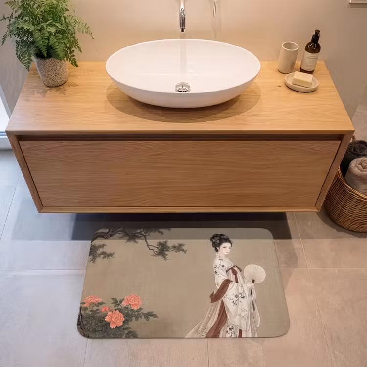 Vrouw - Azië - Kunst - Beige Badmat middel -sfeer1