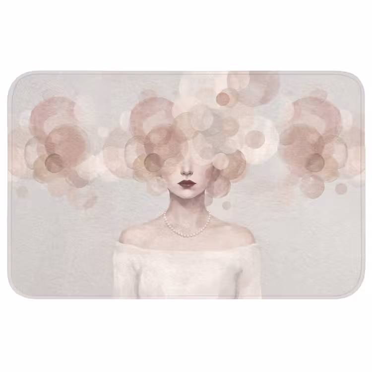 Vrouw - Cirkels - Beige Badmat middel -3d