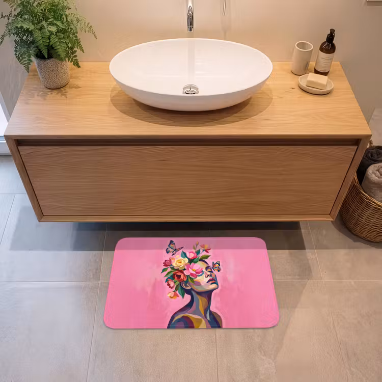 Vrouwengezicht - Vlinders - Kleurrijk Badmat klein -sfeer1