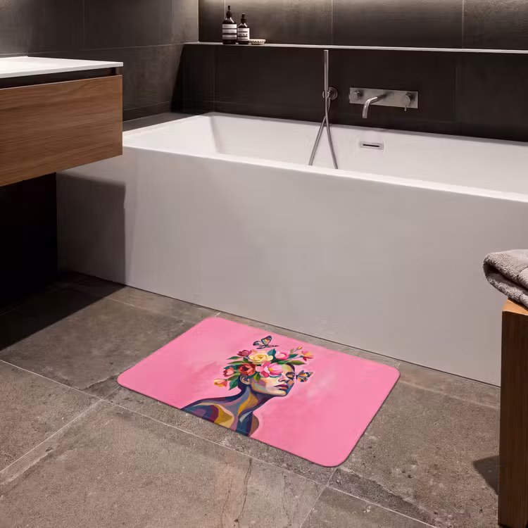 Vrouwengezicht - Vlinders - Kleurrijk Badmat klein -sfeer3
