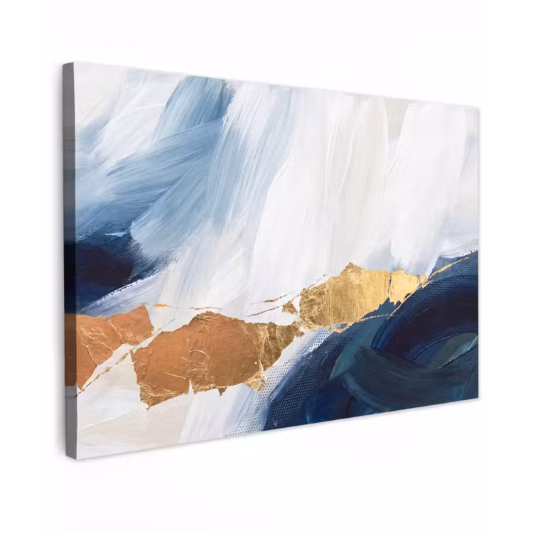 Abstract - Acryl - Blauw - Goud - Elegant canvas 2cm klein -z3d
