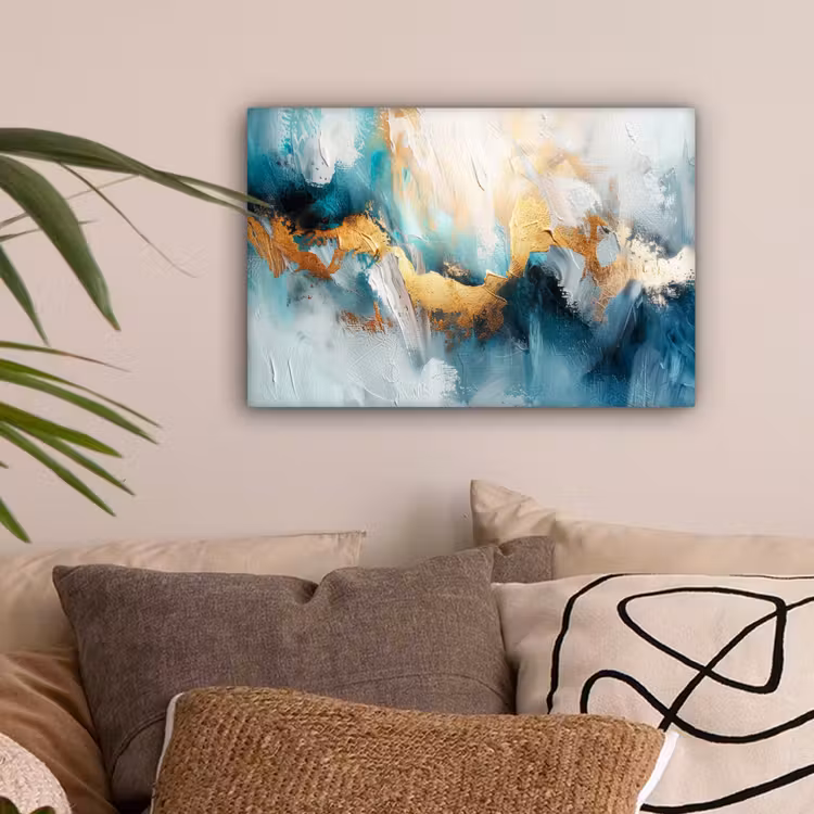Abstract - Kunst - Gold - Blauw canvas 2cm klein -sfeer1