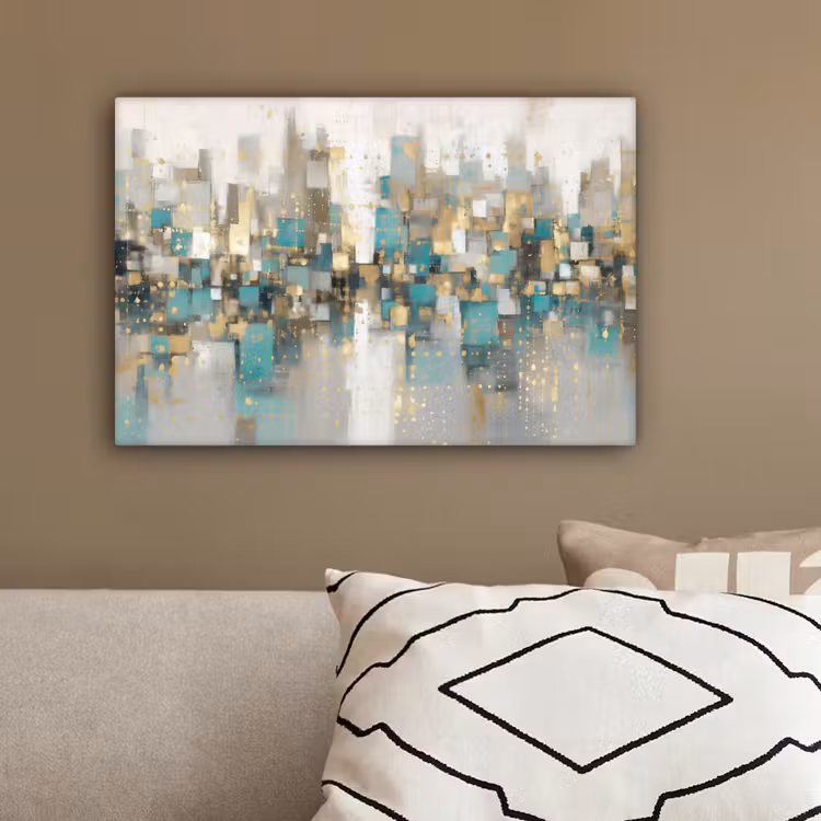 Abstract - Blokken - Goud - Skyline canvas 2cm klein -sfeer3