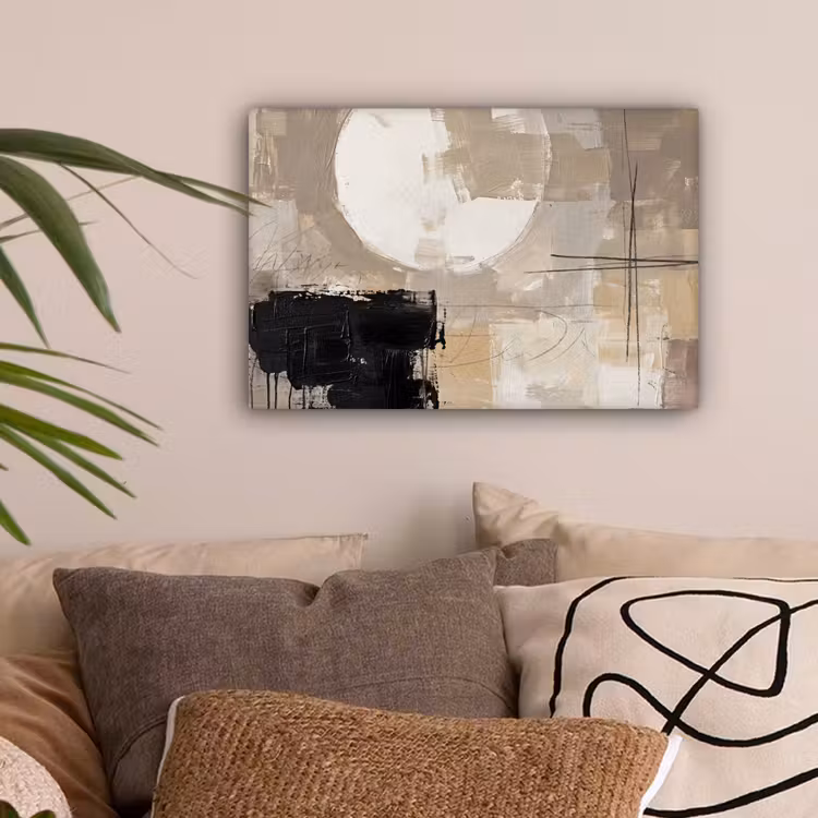Abstract - Cirkel - Modern - Beige - Zwart - Minimalistisch canvas 2cm klein -sfeer1