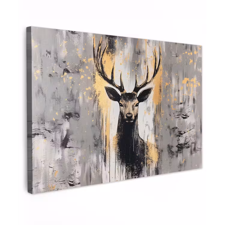 Abstract - Hert - Gewei - Goud canvas 2cm klein -z3d