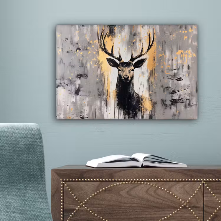 Abstract - Hert - Gewei - Goud canvas 2cm klein -sfeer4