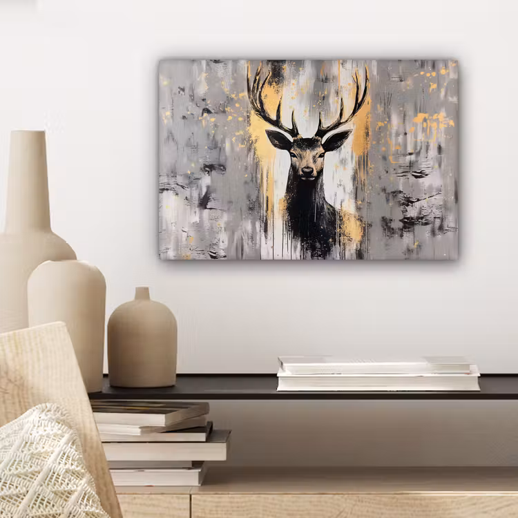 Abstract - Hert - Gewei - Goud canvas 2cm klein -sfeer6