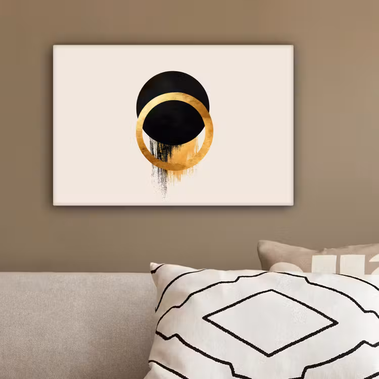 Abstract ontwerp - Zwarte cirkel - Verfvlekken canvas 2cm klein -sfeer3