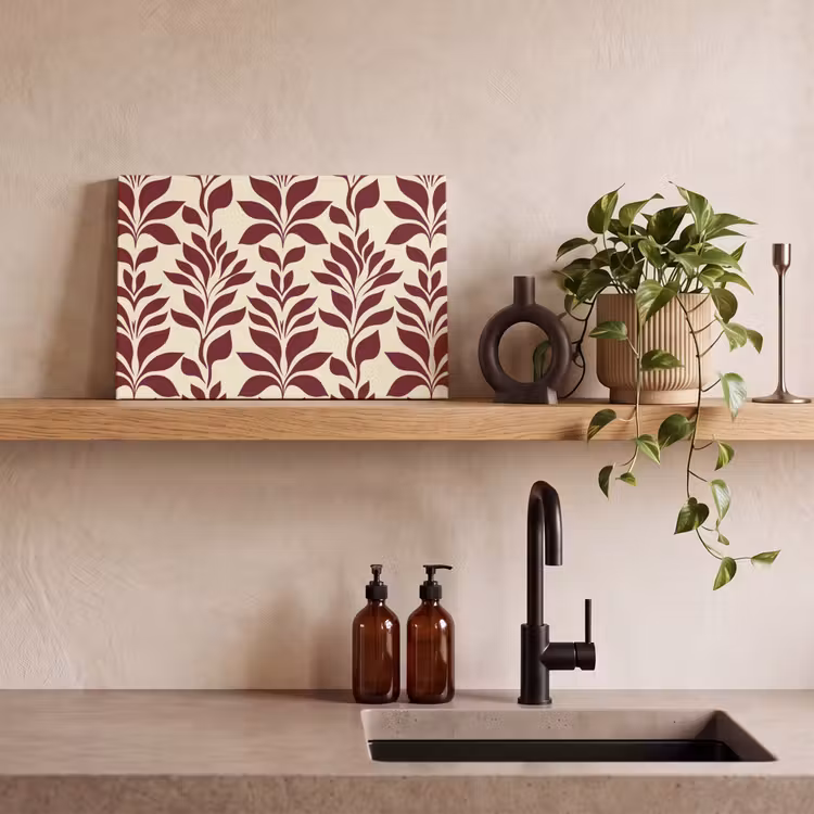 Abstract - Bladeren - Burgundy canvas 2cm klein 34 -sfeer3