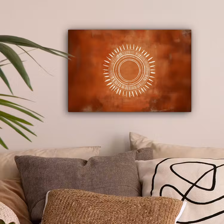 Abstract - Lijnen - Zonnestralen - Roodbruin canvas 2cm klein -sfeer1