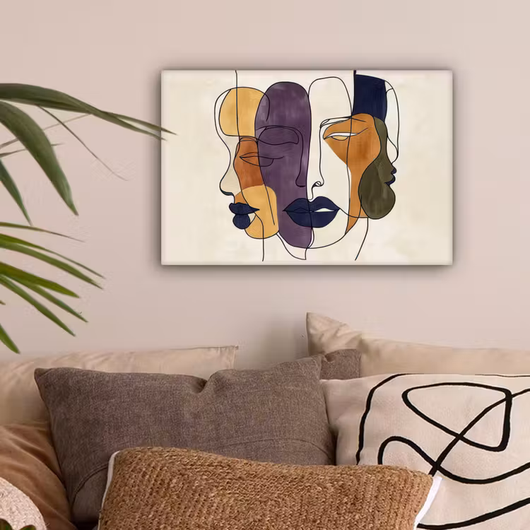 Abstract - Overlappende gezichten - Paars - Donkergroen canvas 2cm klein -sfeer1