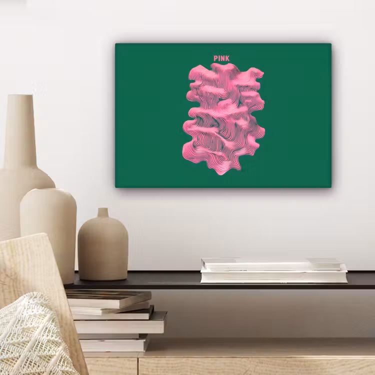 Abstract - Pink - Lijnen - Groen canvas 2cm klein -sfeer6