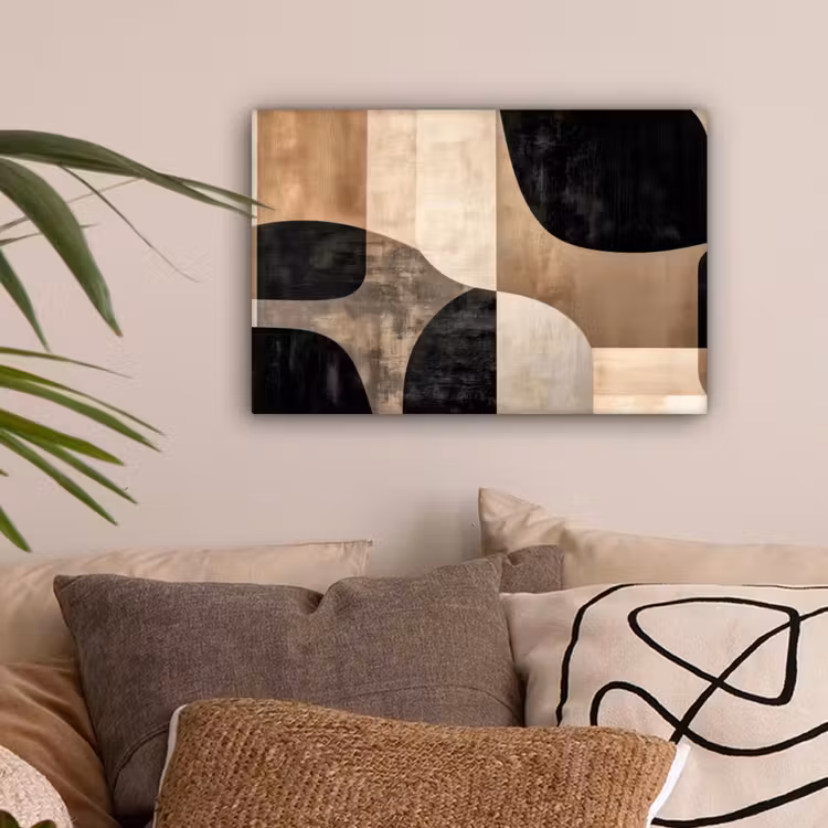 Abstract - Vlakken - Zwart - Rond canvas 2cm klein -sfeer1