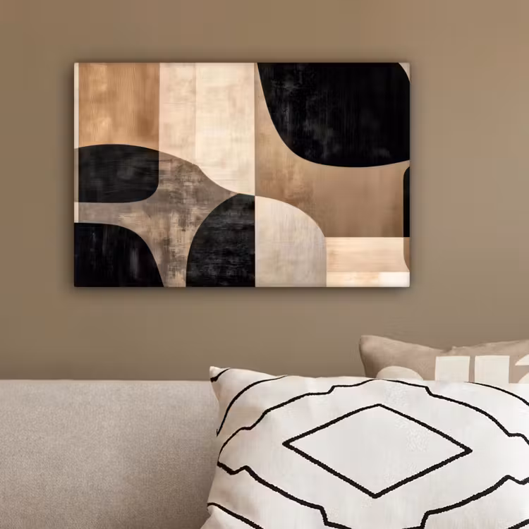 Abstract - Vlakken - Zwart - Rond canvas 2cm klein -sfeer3