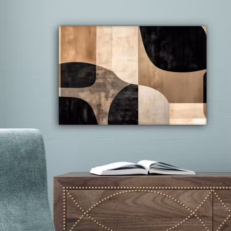 Abstract - Vlakken - Zwart - Rond canvas 2cm klein -sfeer4