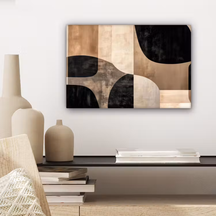 Abstract - Vlakken - Zwart - Rond canvas 2cm klein -sfeer6