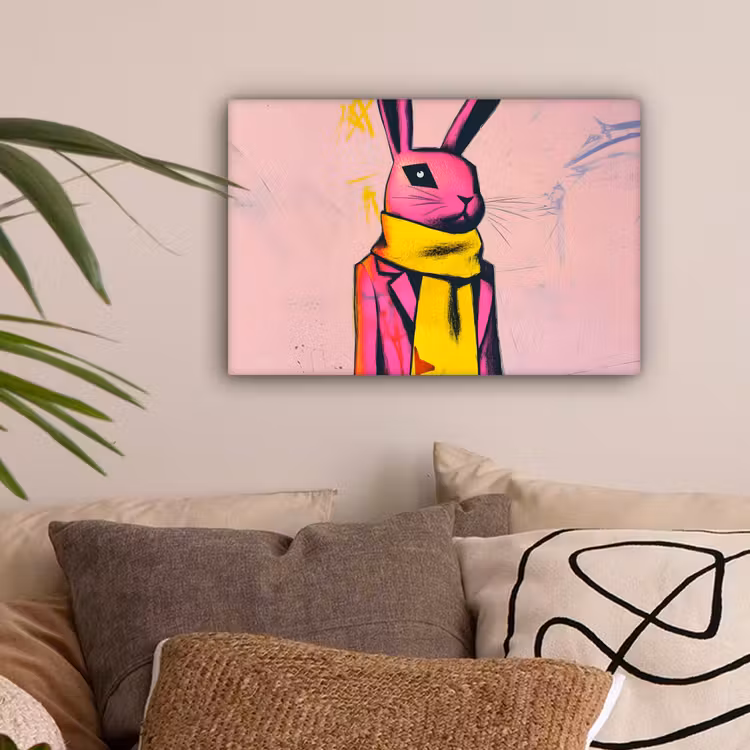 Abstract - Konijn - Sjaal - Geel canvas 2cm klein -sfeer1