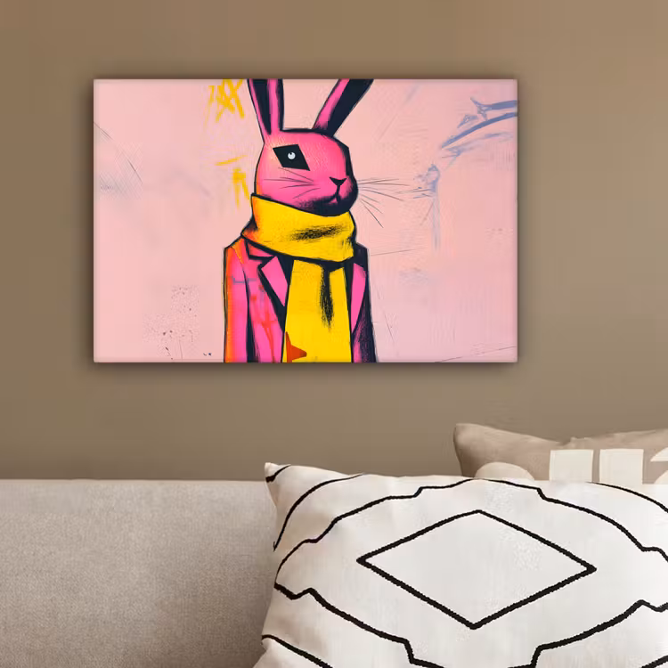 Abstract - Konijn - Sjaal - Geel canvas 2cm klein -sfeer3