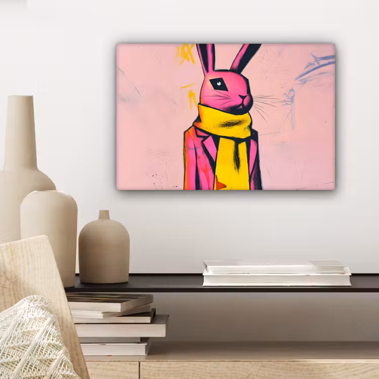 Abstract - Konijn - Sjaal - Geel canvas 2cm klein -sfeer6