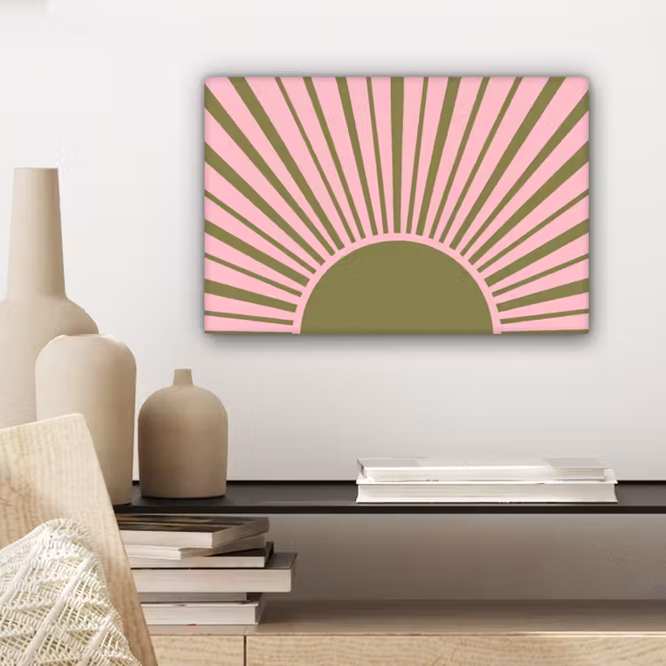 Abstract - Stralen - Grafisch - Roze - Groen canvas 2cm klein -sfeer6
