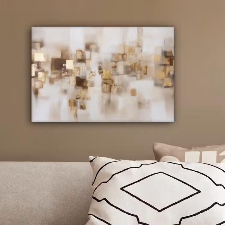 Abstracte vierkanten - Aardetonen - Mistig canvas 2cm klein -sfeer3