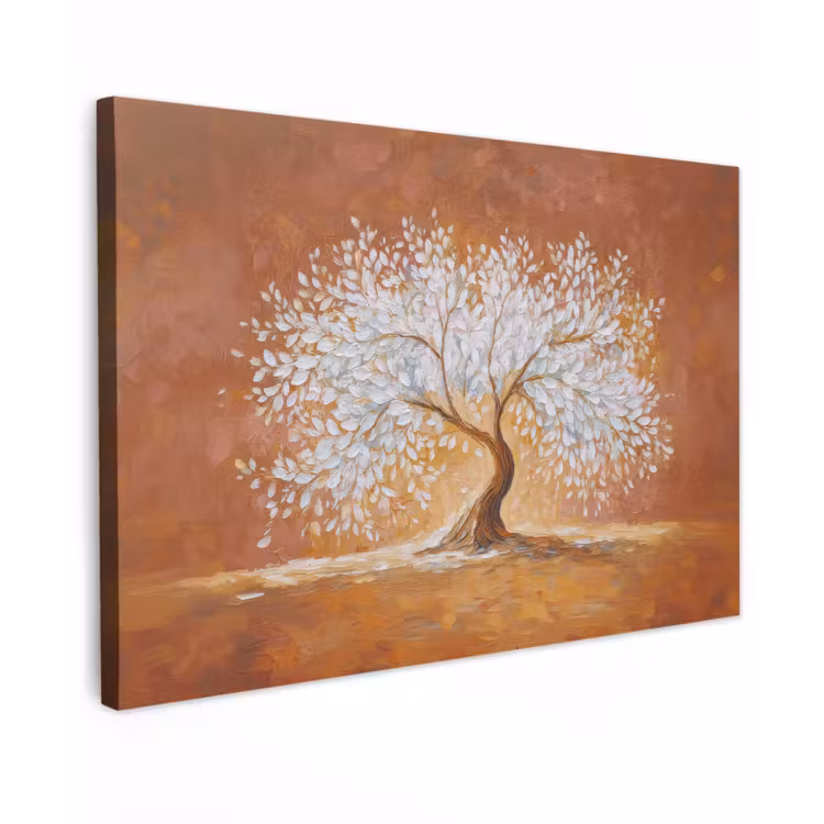 Abstract - Boom - Wit - Bladeren canvas 2cm klein -z3d