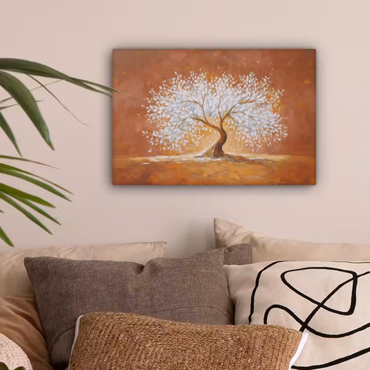 Abstract - Boom - Wit - Bladeren canvas 2cm klein -sfeer1