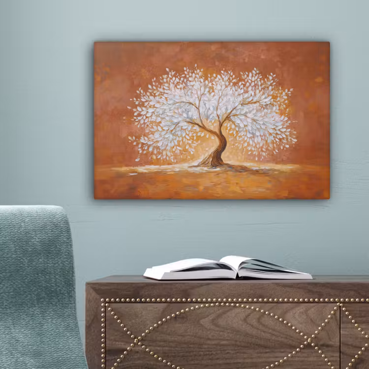 Abstract - Boom - Wit - Bladeren canvas 2cm klein -sfeer4
