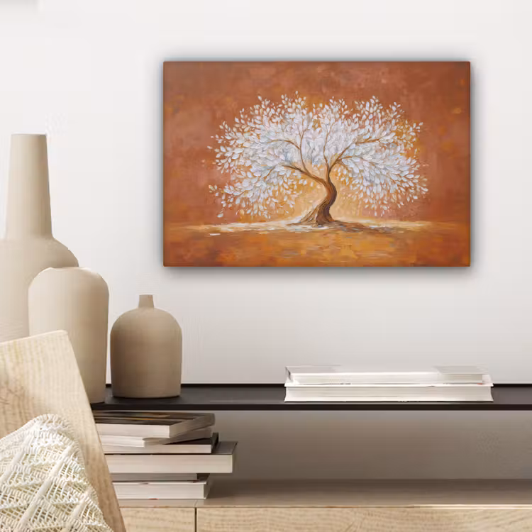 Abstract - Boom - Wit - Bladeren canvas 2cm klein -sfeer6