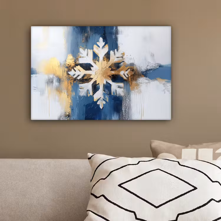 Abstract - Winter - Sneeuwvlok - Sneeuw - Goud canvas 2cm klein -sfeer3