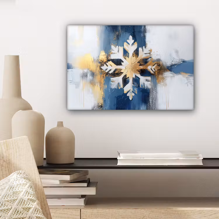 Abstract - Winter - Sneeuwvlok - Sneeuw - Goud canvas 2cm klein -sfeer6