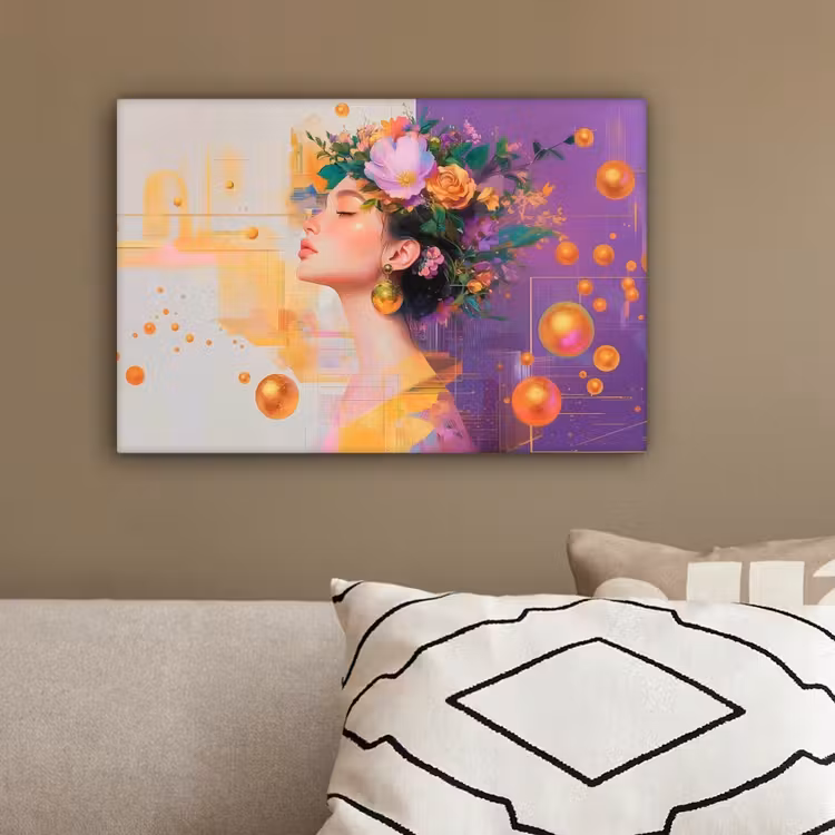Abstract - Vrouw - Bloemenkroon - Goud canvas 2cm klein -sfeer3