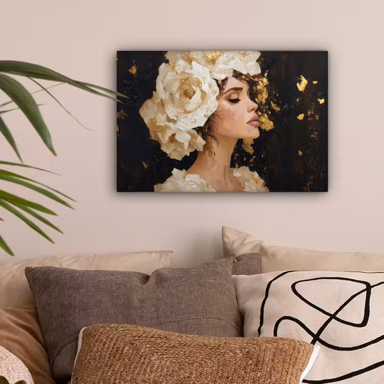 Abstract - Vrouw - Bloemen - Wit canvas 2cm klein -sfeer1