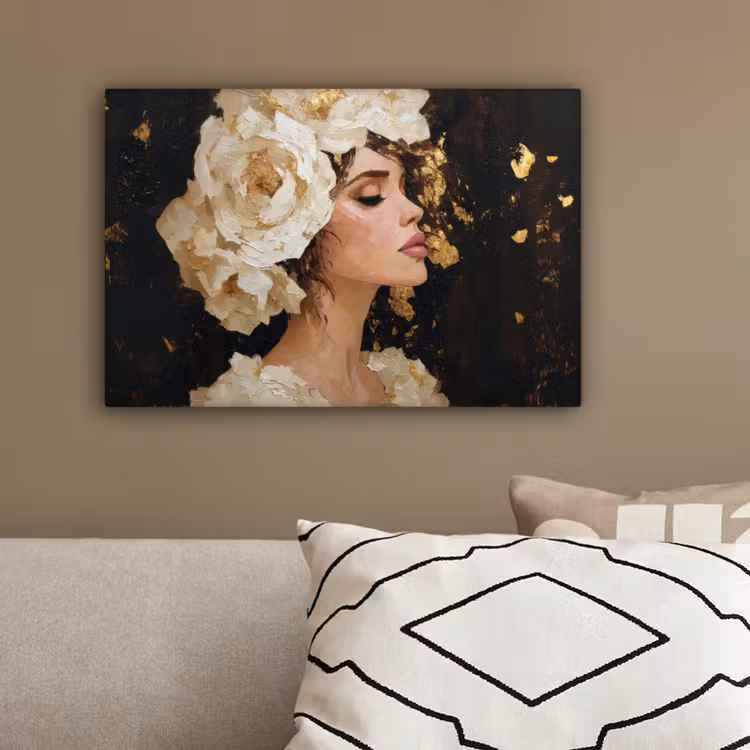 Abstract - Vrouw - Bloemen - Wit canvas 2cm klein -sfeer3