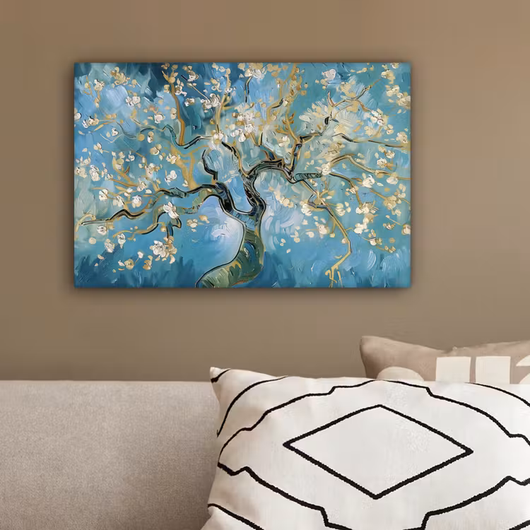Amandelbloesem boom - Blauw - Abstract canvas 2cm klein -sfeer3