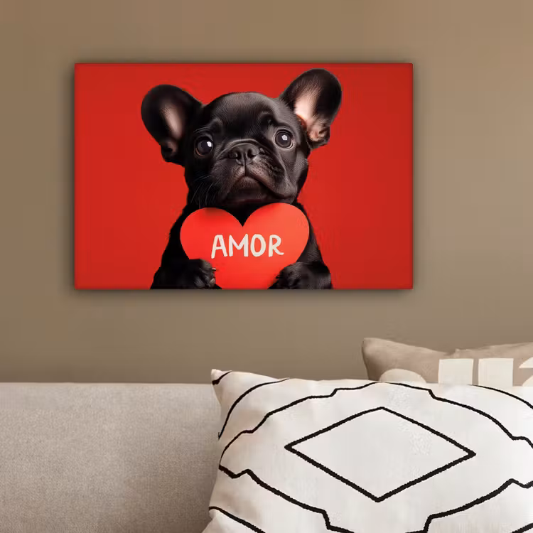 Amor - Hond - Hartje - Rood canvas 2cm klein -sfeer3