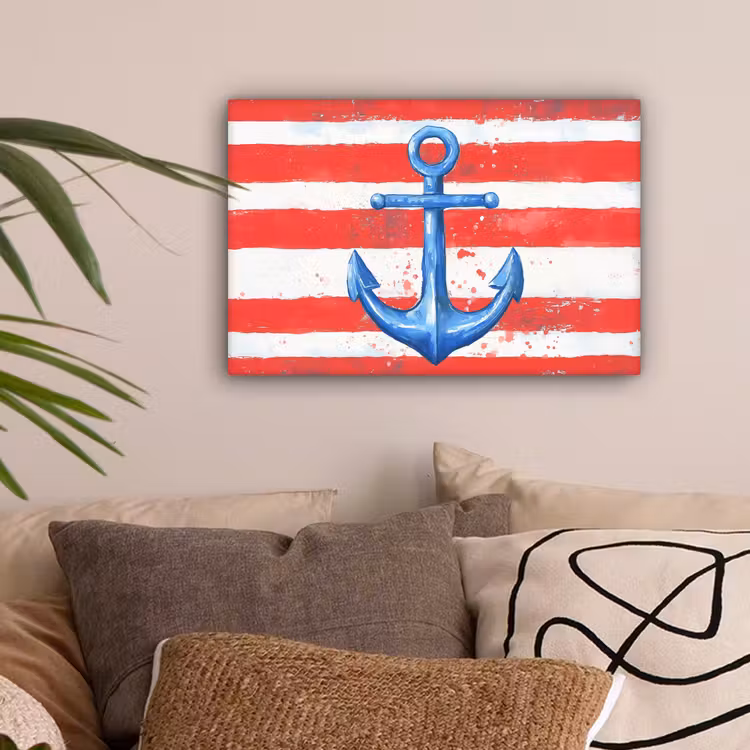 Anker - Verfspatten - Rood - Blauw canvas 2cm klein -sfeer1