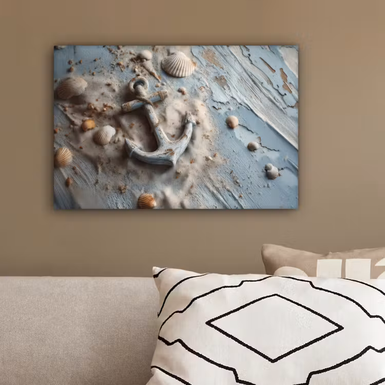 Anker - Hout - Schelpen - Zand canvas 2cm klein -sfeer3