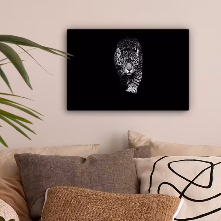 Dieren - Zwart - Luipaard - Wit - Wild canvas 2cm klein -sfeer1