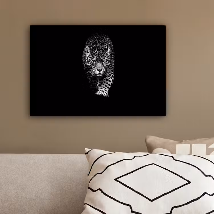 Dieren - Zwart - Luipaard - Wit - Wild canvas 2cm klein -sfeer3