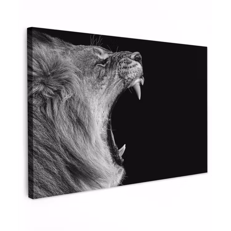 Dieren - Leeuw - Zwart - Wit - Portret canvas 2cm klein -z3d