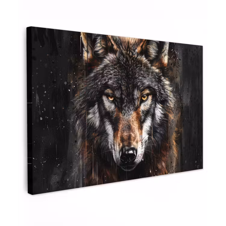 Dieren - Wolf - Portret - Zwart - Bruin canvas 2cm klein -z3d