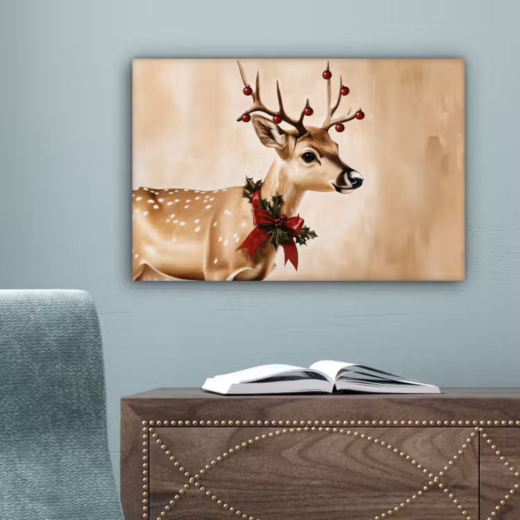 Gewei - Kerst - Rendier - Rood canvas 2cm klein -sfeer4