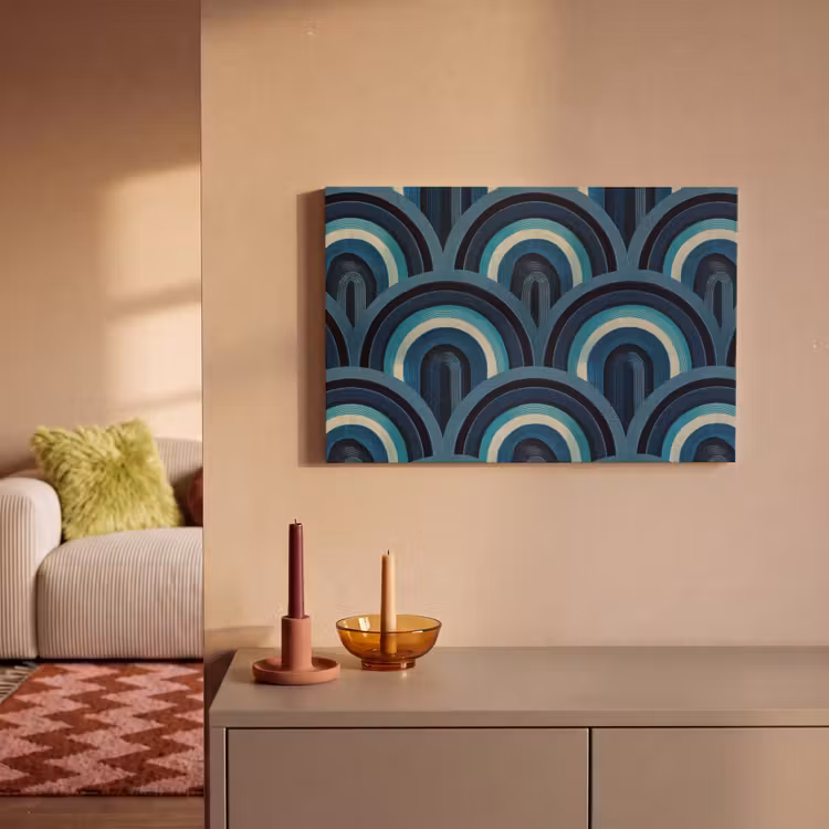 Bogen - Geometrisch - Patroon - Blauw - Retro canvas 2cm klein 34 -sfeer1