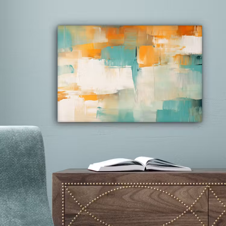 Kunst - Abstract - Blauw - Wit canvas 2cm klein -sfeer4