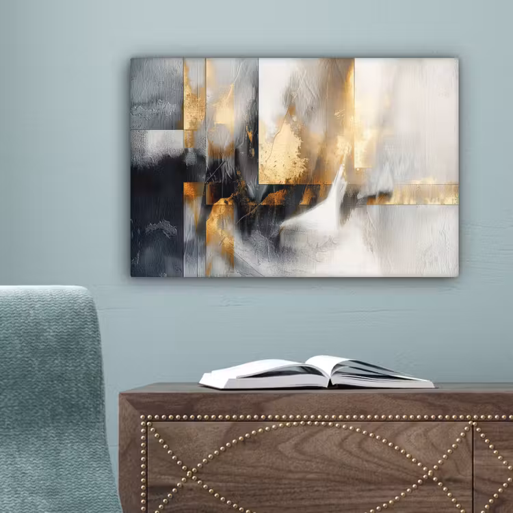Kunst - Goud - Zilver - Abstract canvas 2cm klein -sfeer4